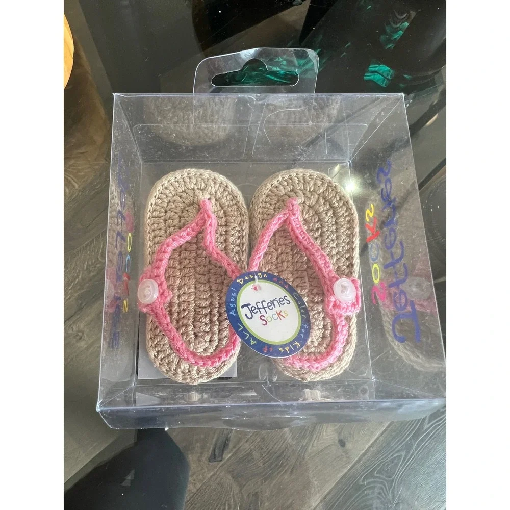 Jefferies Socks Baby Crochet Flip Flop Sandals Tan‎ Pink Infant Booties New Box